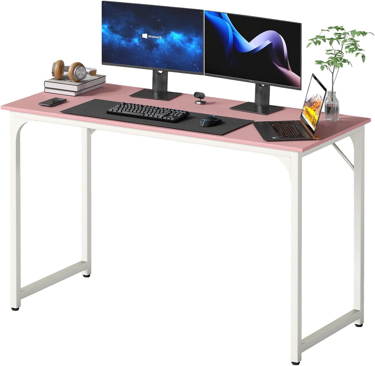 PayLessHere | 47 Inch Computer Desk | Black | Office Desk with Metal Frame, Adjustable Feet | Water-Resistant, Scratchproof Surface | Sturdy Writing Table for Home Office or Study | Pack of 1