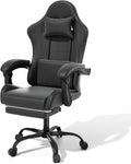 MoNiBloom Gaming Chair with Footrest High Back Video Game Chair with Headrest & Lumbar Support Height Adjustable Leather Swivel Computer Chair for Adult Teen Office or Gaming, Black