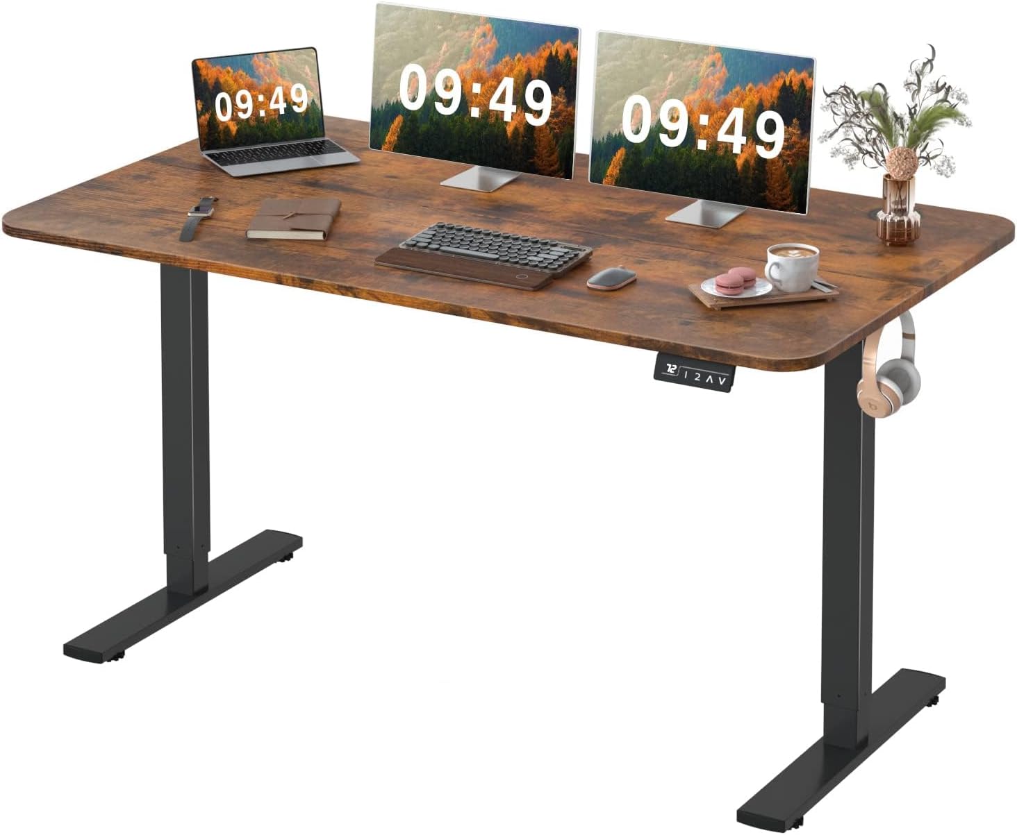 Furmax 55 x 24 Inches Electric Height Adjustable Standing Desk Large Sit Stand Up Desk Home Office Computer Desk Memory Preset with T-Shaped Metal Bracket, Black