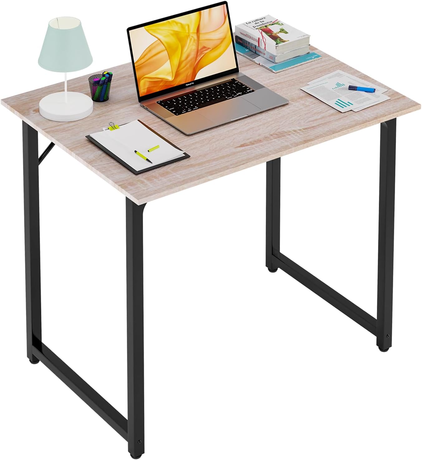 PayLessHere | 47 Inch Computer Desk | Black | Office Desk with Metal Frame, Adjustable Feet | Water-Resistant, Scratchproof Surface | Sturdy Writing Table for Home Office or Study | Pack of 1