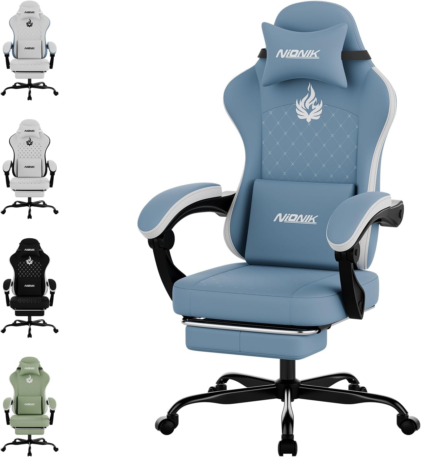 Gaming Chair with Massage,Ergonomic PC Gaming Chair Computer Chairs with Footrest Comfortable Headrest and Lumbar Support, High Back Blackwhite