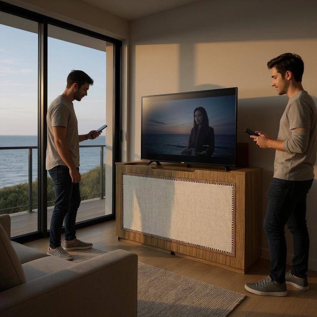 Melodita Brown TV Lift Cabinet, Motorized Flat Screen TV Cabinet with Hidden Storage & Remote-Controlled Lift, Fits up to 55” TVs, Wood Finish (Light Brown, Queen)