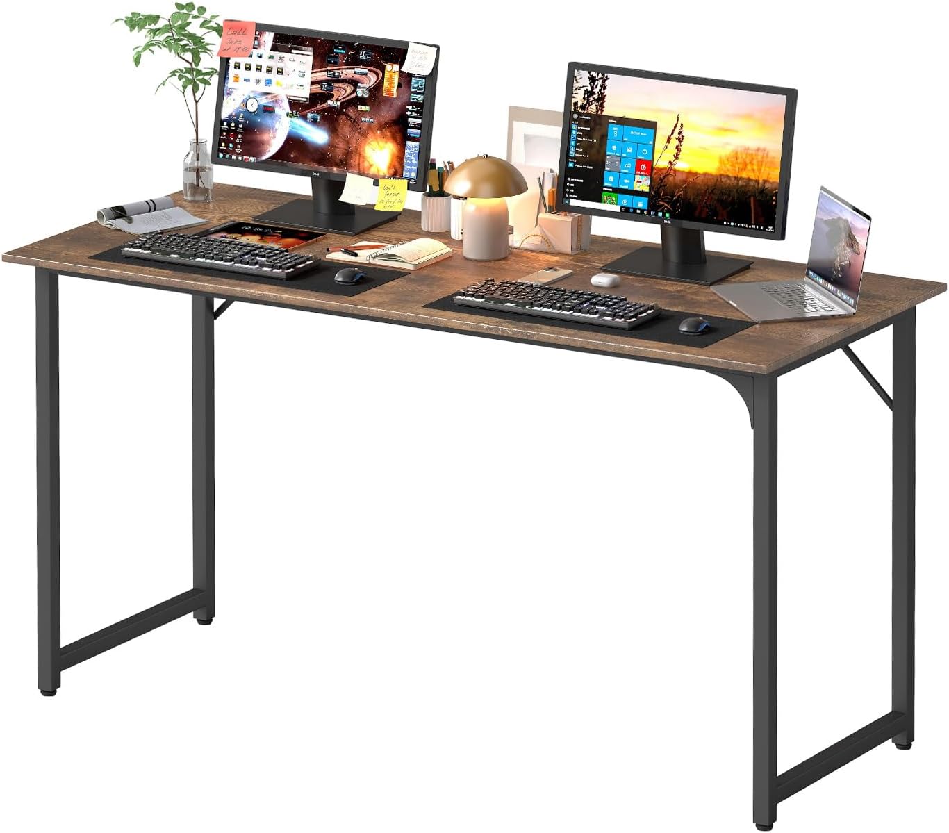 PayLessHere | 47 Inch Computer Desk | Black | Office Desk with Metal Frame, Adjustable Feet | Water-Resistant, Scratchproof Surface | Sturdy Writing Table for Home Office or Study | Pack of 1