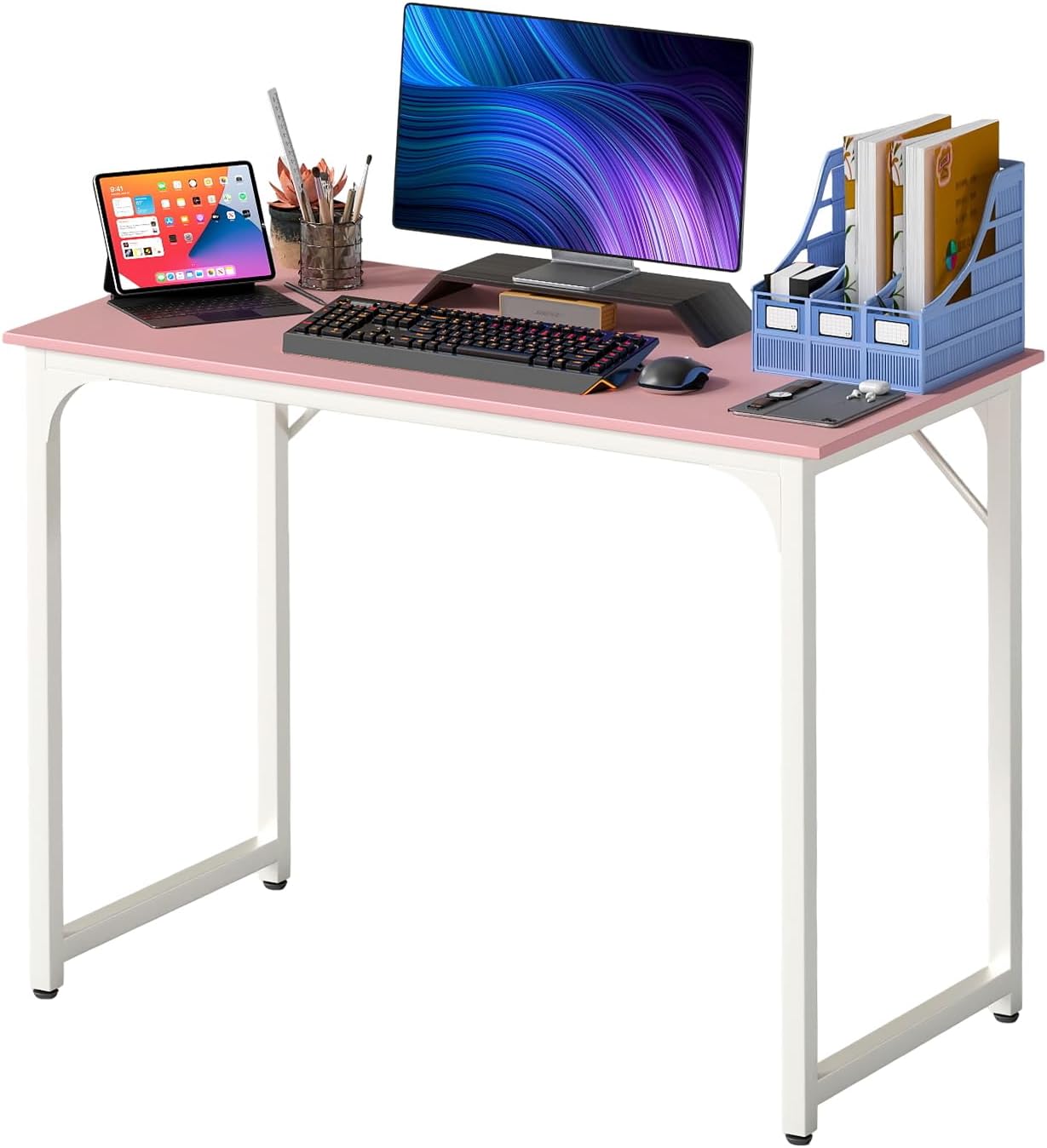 PayLessHere | 47 Inch Computer Desk | Black | Office Desk with Metal Frame, Adjustable Feet | Water-Resistant, Scratchproof Surface | Sturdy Writing Table for Home Office or Study | Pack of 1