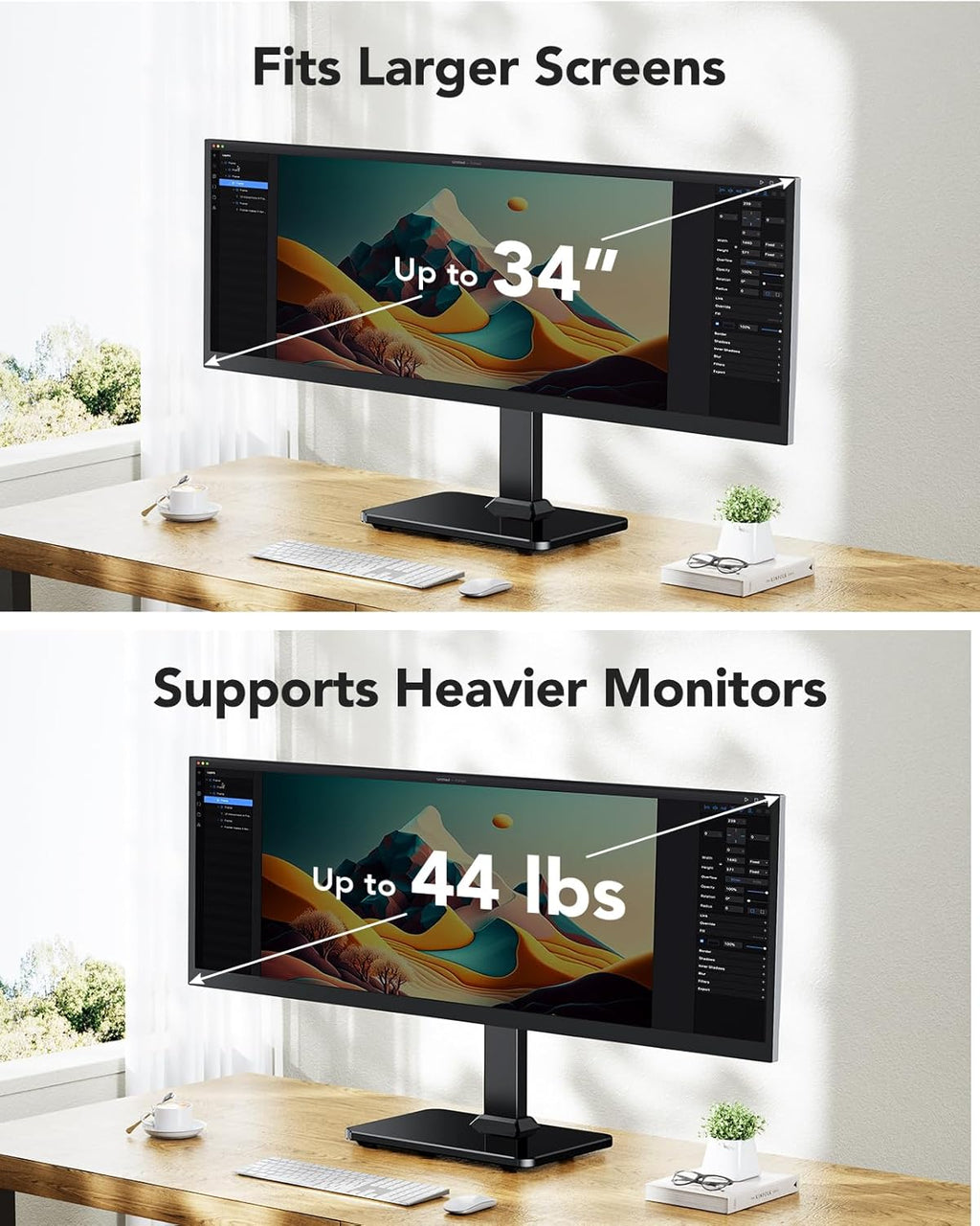 HUANUO Monitor Stand, Freestanding VESA Mount for 13 to 34 Inch Screens, Holds up to 44lbs, 5 Height Options, Swivel Desk Stand Riser With 360 Rotation, VESA 75x75mm/100x100mm