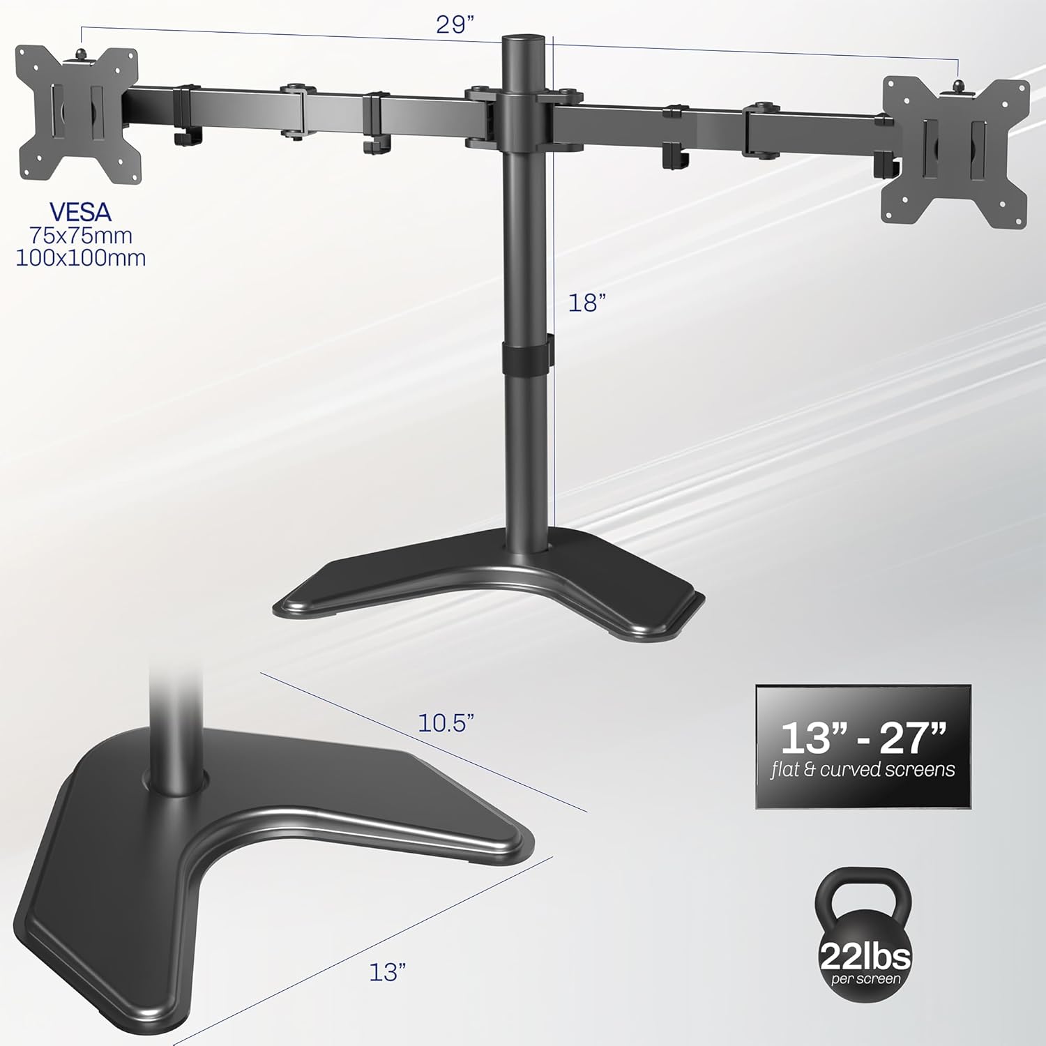 VIVO STAND-V002F Dual LED LCD Monitor Free-Standing Desk Stand for 2 Screens up to 27 Inch Heavy-Duty Fully Adjustable Arms with Max VESA 100x100mm