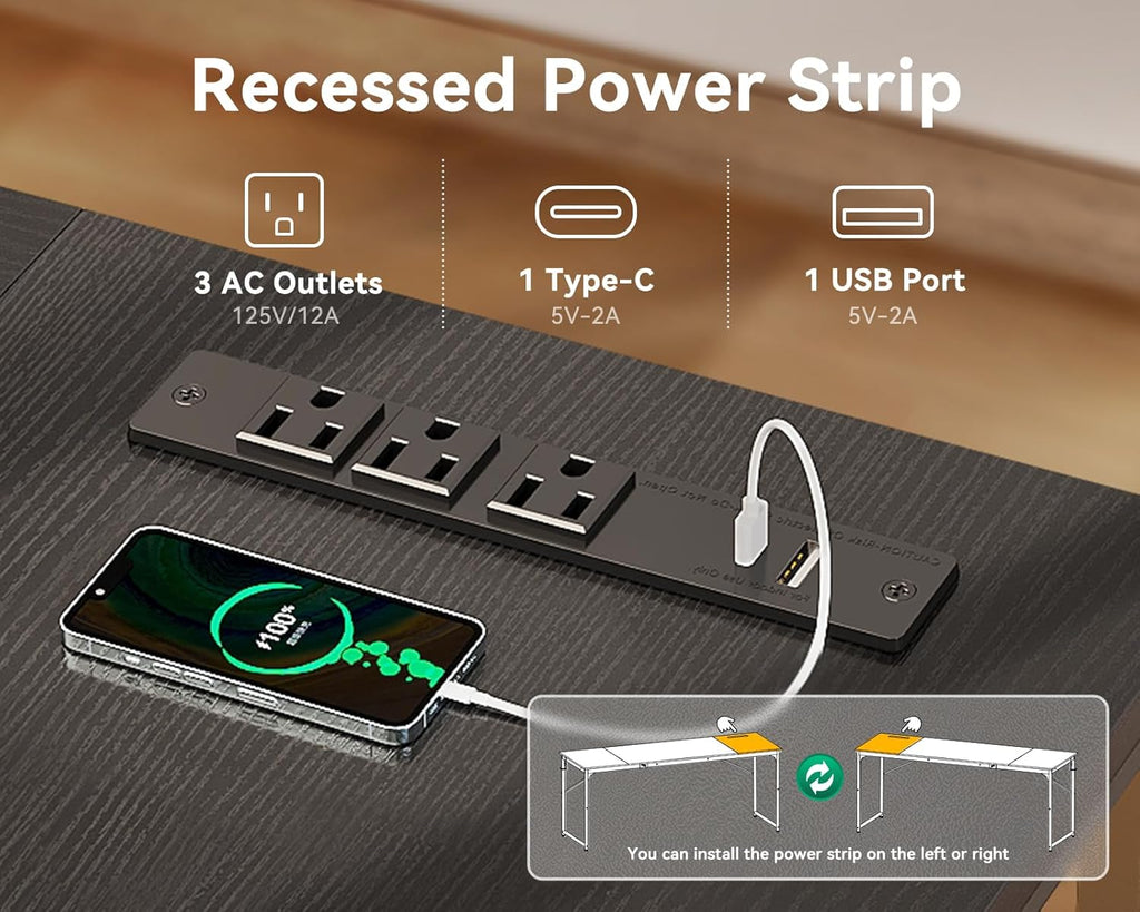 Coleshome 71 Inch Computer Desk with USB Ports, Large Office Desk, Long Study Student Writing Desk, Black