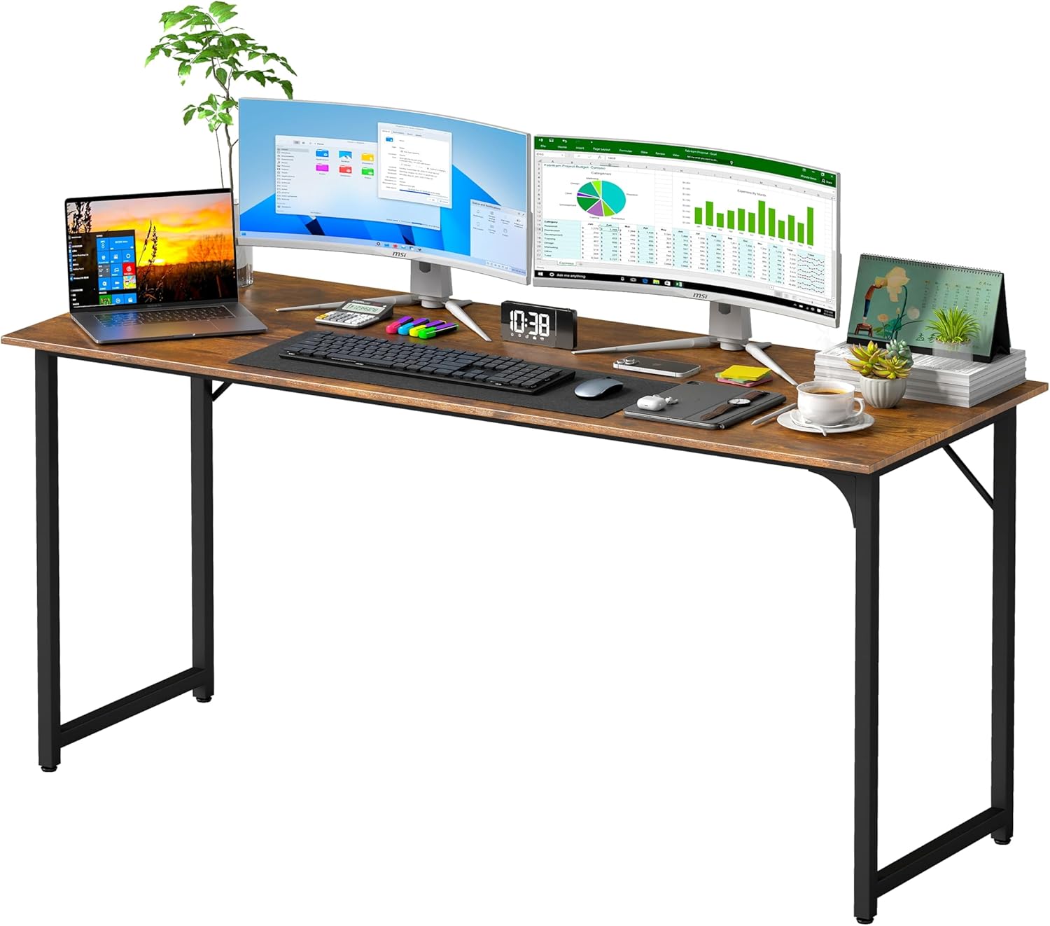 PayLessHere | 47 Inch Computer Desk | Black | Office Desk with Metal Frame, Adjustable Feet | Water-Resistant, Scratchproof Surface | Sturdy Writing Table for Home Office or Study | Pack of 1