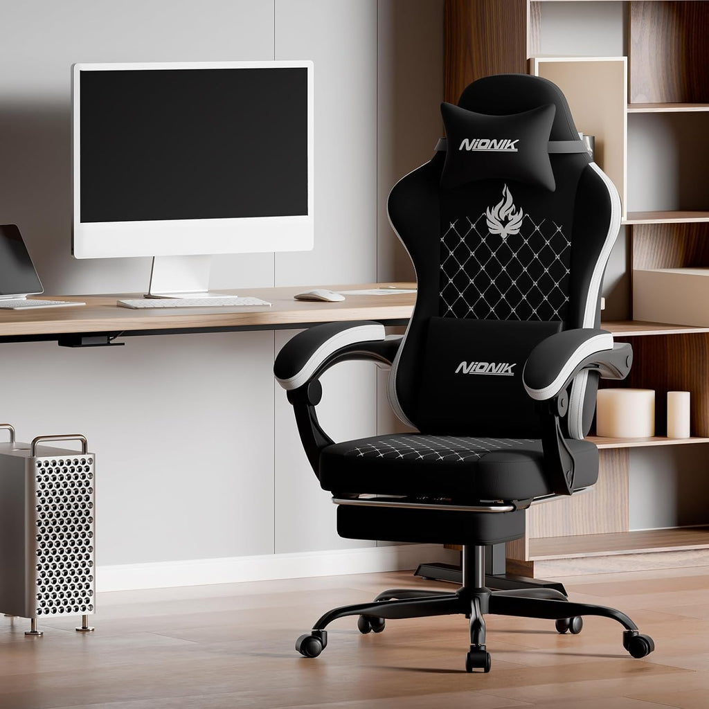 Gaming Chair with Massage,Ergonomic PC Gaming Chair Computer Chairs with Footrest Comfortable Headrest and Lumbar Support, High Back Blackwhite