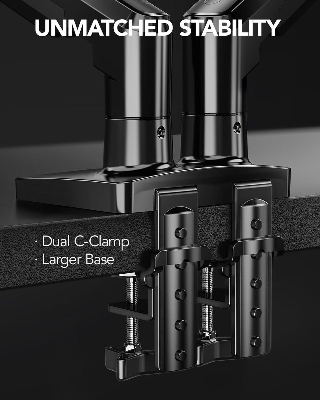 HUANUO Dual Monitor Stand, Fully Adjustable Gaming Monitor Desk Mount for 13–32″ Computer Screens, Full Motion VESA 75x75/100x100 with C-Clamp & Grommet Base, Each Arm Holds 4.4 to 19.8 lbs