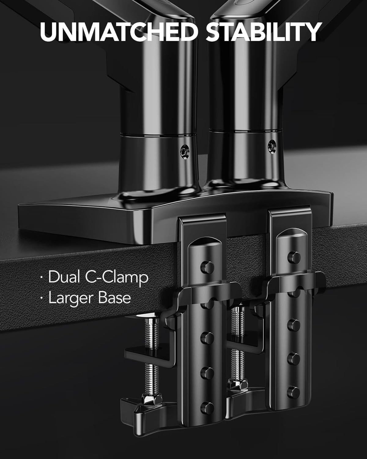 HUANUO Dual Monitor Stand, Fully Adjustable Gaming Monitor Desk Mount for 13–32″ Computer Screens, Full Motion VESA 75x75/100x100 with C-Clamp & Grommet Base, Each Arm Holds 4.4 to 19.8 lbs