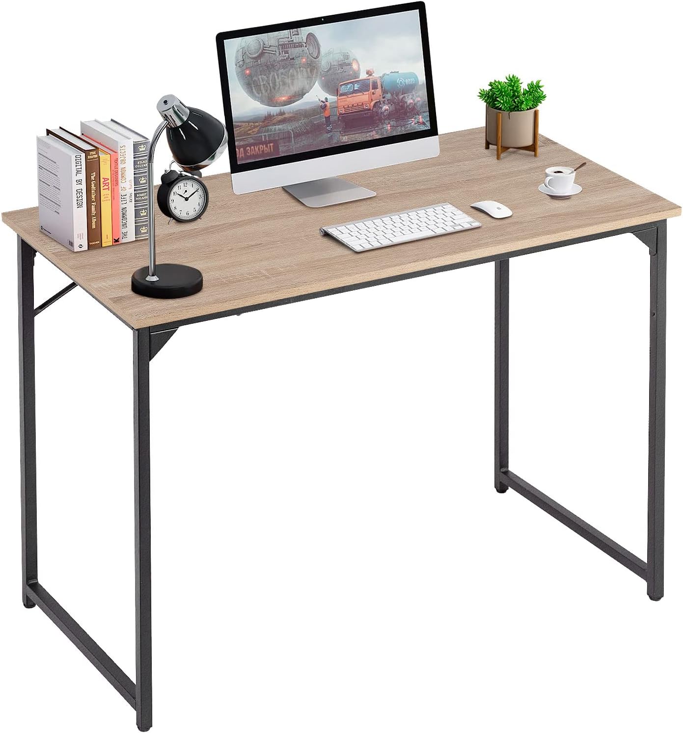 PayLessHere | 47 Inch Computer Desk | Black | Office Desk with Metal Frame, Adjustable Feet | Water-Resistant, Scratchproof Surface | Sturdy Writing Table for Home Office or Study | Pack of 1