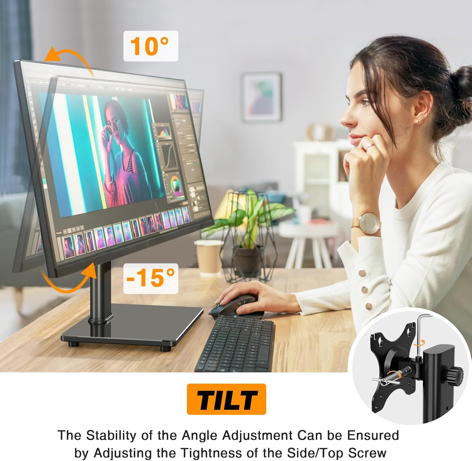 Single Monitor Stand VESA Mount for 13-32 Inch Screens, Free-Standing Monitor Riser with Swivel Tilt Rotation Height Adjustable, Universal Desk Stand up to 44lbs, VESA 75x75, 100x100mm