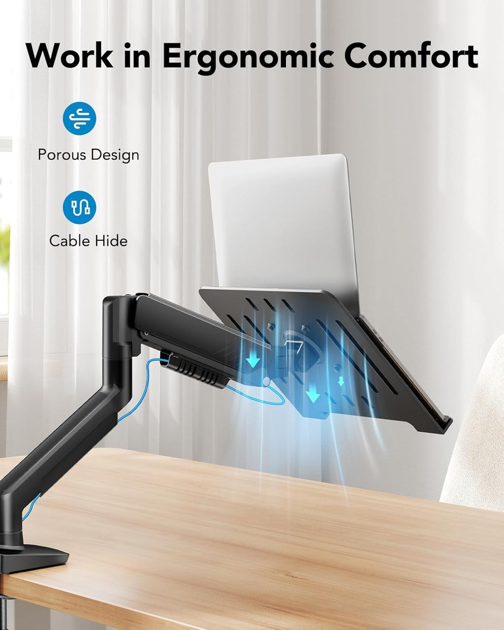 HUANUO 2 in 1 Function Laptop Mount with Tray, Fits 13-34″ Monitors & Up to 17″ Notebook, Ergonomic Laptop Arm with Full Motion Adjustment, Laptop Stand for Desk, VESA 75x75mm/100x100mm