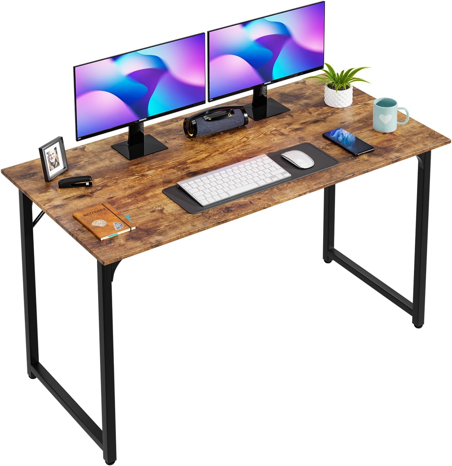 PayLessHere | 47 Inch Computer Desk | Black | Office Desk with Metal Frame, Adjustable Feet | Water-Resistant, Scratchproof Surface | Sturdy Writing Table for Home Office or Study | Pack of 1