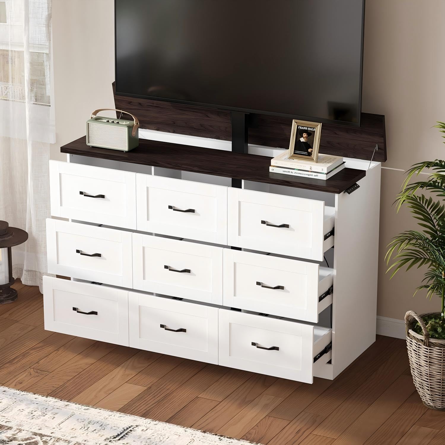 MOUMON Modern TV Stand Elevate TV Lift Cabinet with Mount, Media Console Table with Remote, Entertainment Center with 2 Doors, for Living Room, White, 50.4”W x 13.8”D x 39.3”H