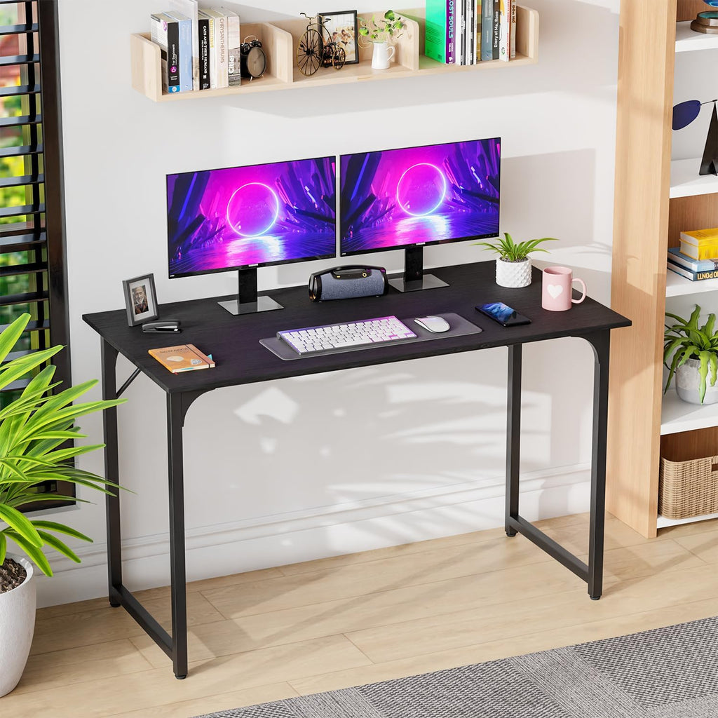 PayLessHere | 47 Inch Computer Desk | Black | Office Desk with Metal Frame, Adjustable Feet | Water-Resistant, Scratchproof Surface | Sturdy Writing Table for Home Office or Study | Pack of 1