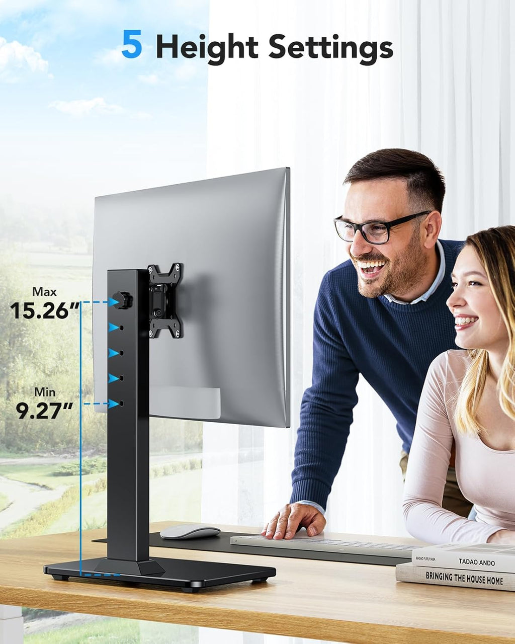 HUANUO Monitor Stand, Freestanding VESA Mount for 13 to 34 Inch Screens, Holds up to 44lbs, 5 Height Options, Swivel Desk Stand Riser With 360 Rotation, VESA 75x75mm/100x100mm