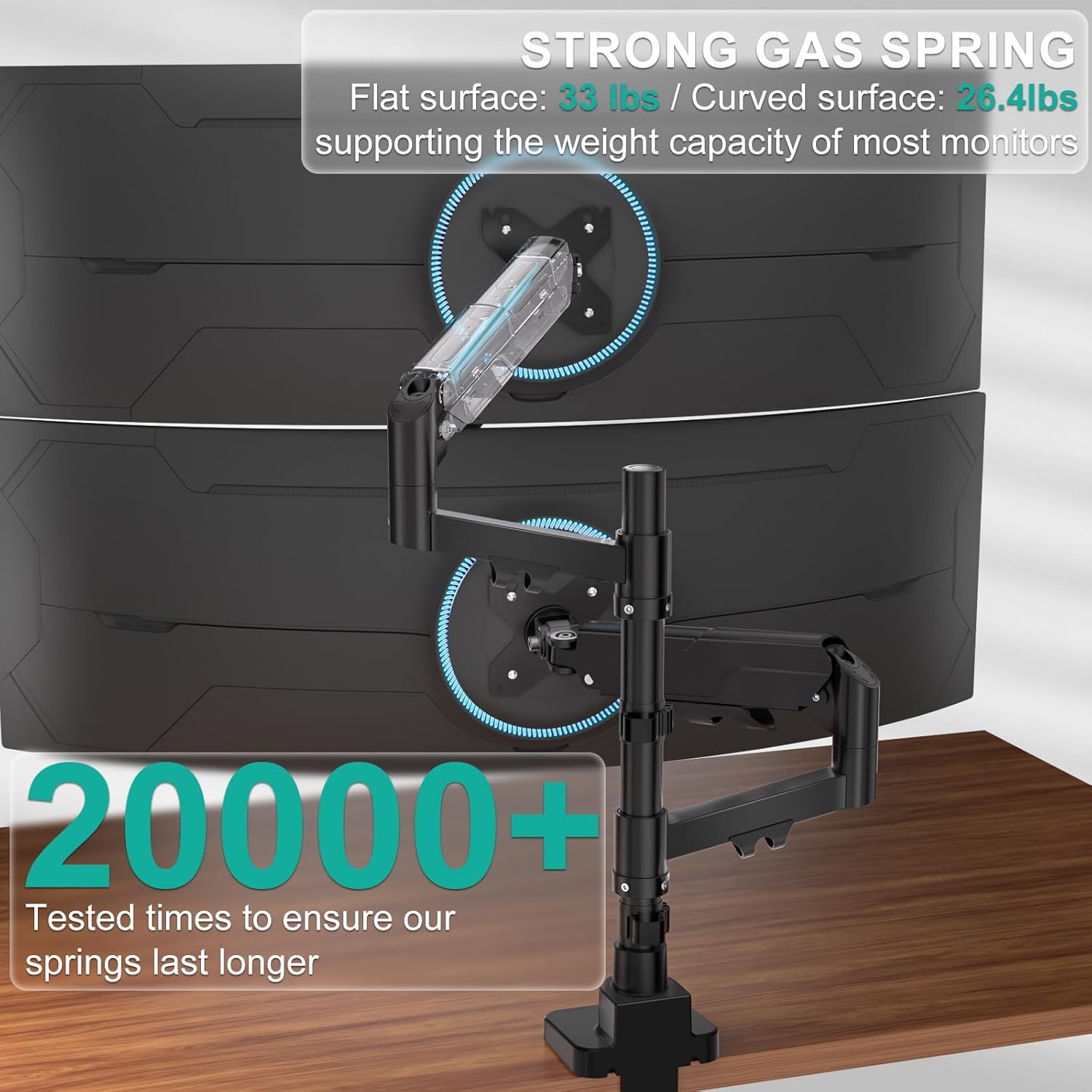 WALI Dual Monitor Stand for 17-49 Inch Ultrawide Curved Screens Stacking, Heavy Duty Vertical Dual Monitor Arm for Desk, Adjustable Gas Spring Double Monitor Mount (GSDM002XLN), Black