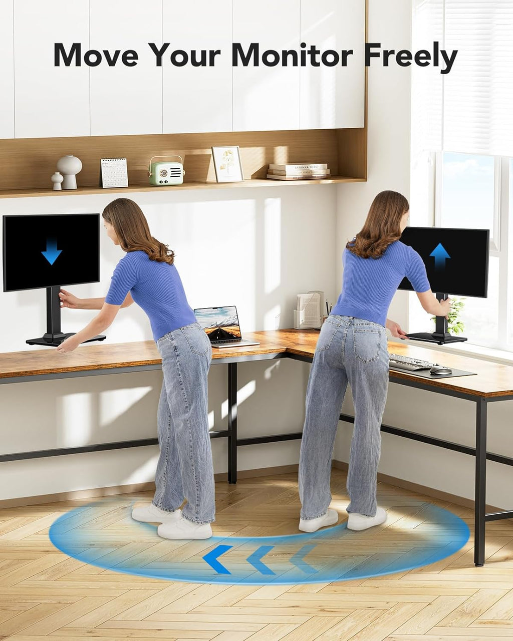 HUANUO Monitor Stand, Freestanding VESA Mount for 13 to 34 Inch Screens, Holds up to 44lbs, 5 Height Options, Swivel Desk Stand Riser With 360 Rotation, VESA 75x75mm/100x100mm