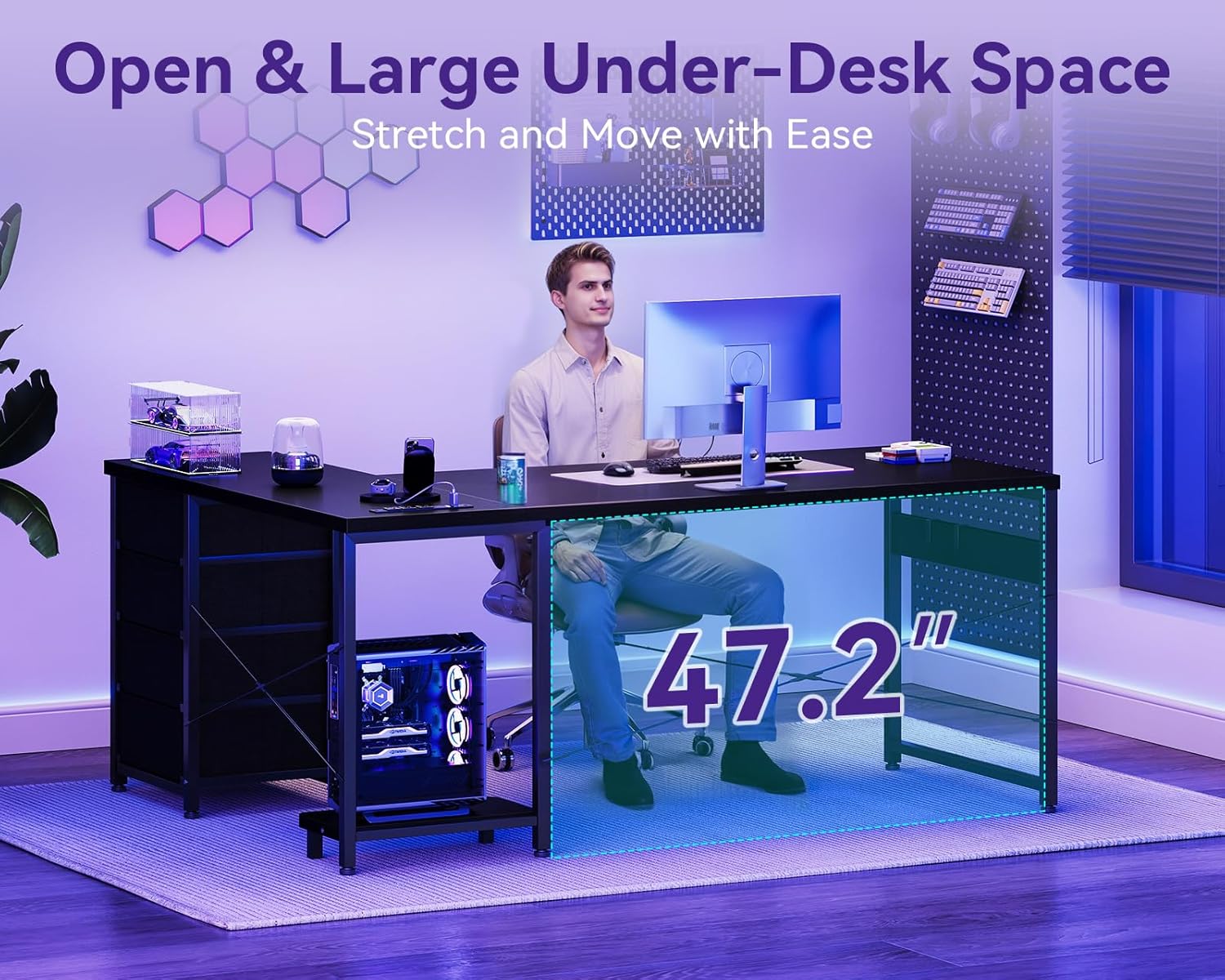 AODK L Shaped Gaming Desk with 4 Drawers, 61" Reversible Home Office Desks with Power Outlets, L Shaped Computer Desk with USB Charging Port and Host Stand, Corner Desk, Easy to Assemble, Black