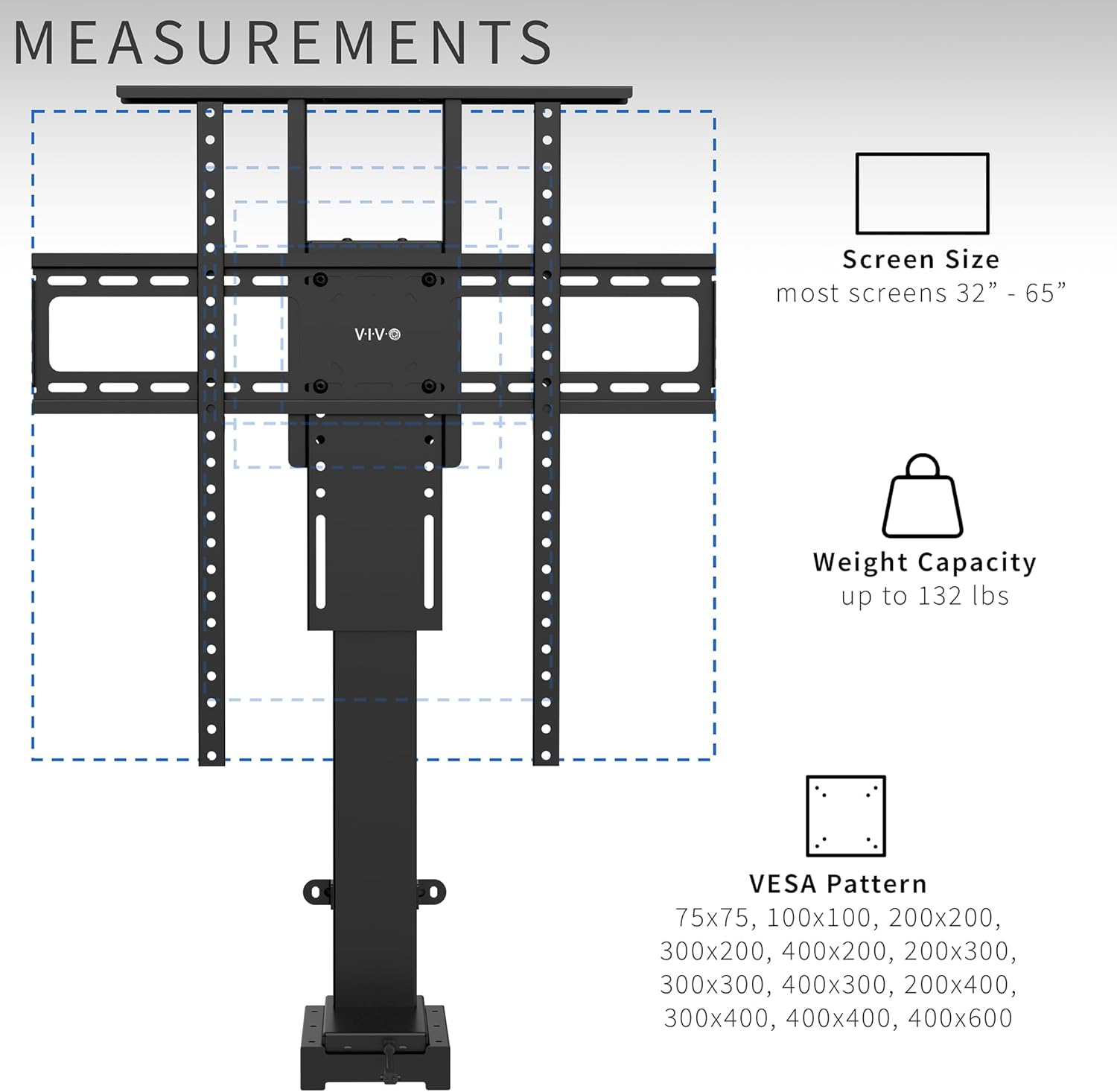 VIVO Motorized TV Stand for 32 to 65 inch Screens, Vertical Lift Television Stand with Remote Control, Compact TV Mount Bracket, MOUNT-E-UP65A