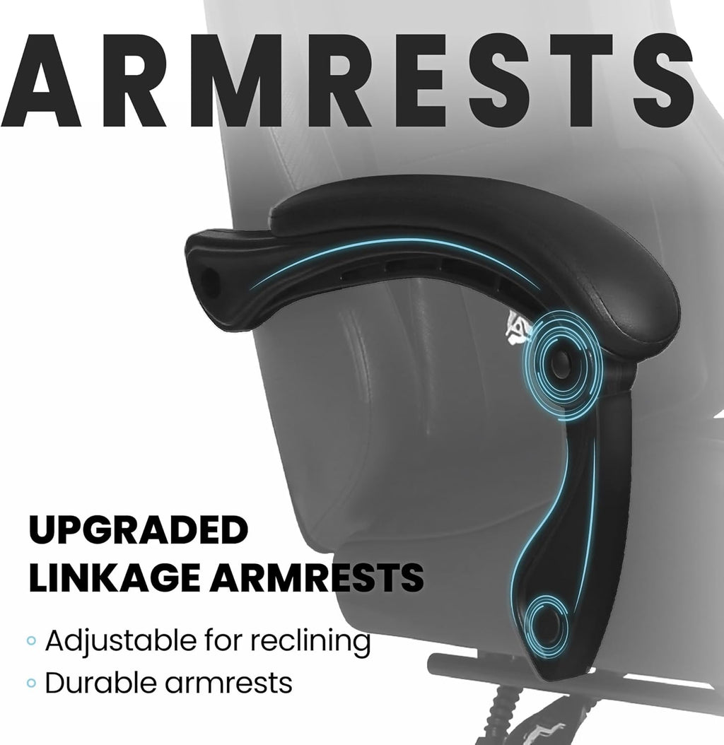 N-GEN GAMING Video Gaming Chair with Footrest Lumbar Support for Home Office High Back Recliner Height Adjustable Ergonomic Comfy Leather Computer Desk Chair (Black)