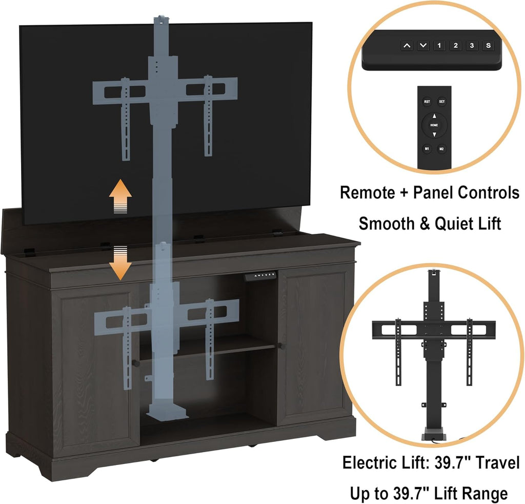 GDLF TV Lift Cabinet, Hidden Motorized Television Lift Cabinet for 55-65" TVs with Storage and Remote Control, Modern Walnut