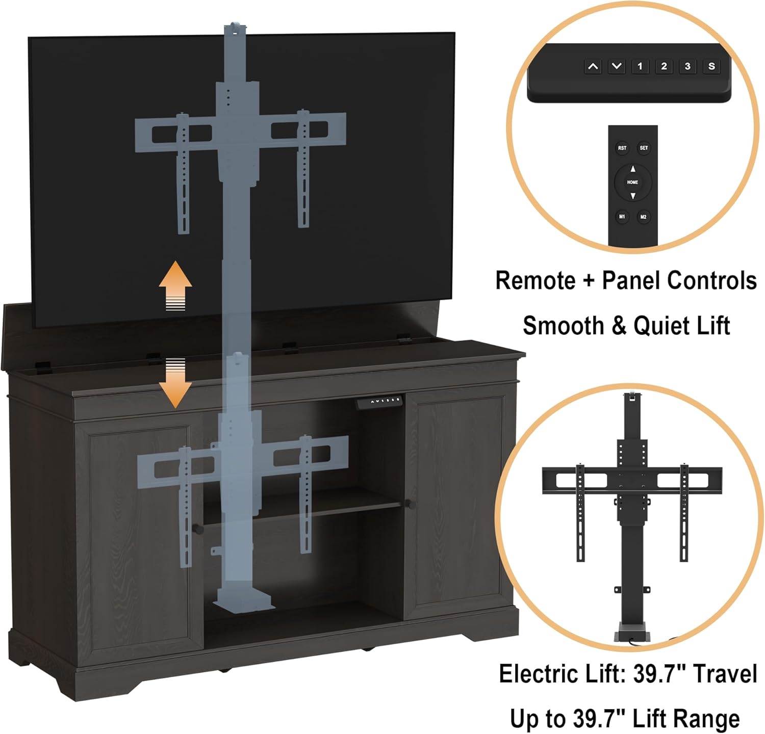 GDLF TV Lift Cabinet, Hidden Motorized Television Lift Cabinet for 55-65" TVs with Storage and Remote Control, Modern Walnut
