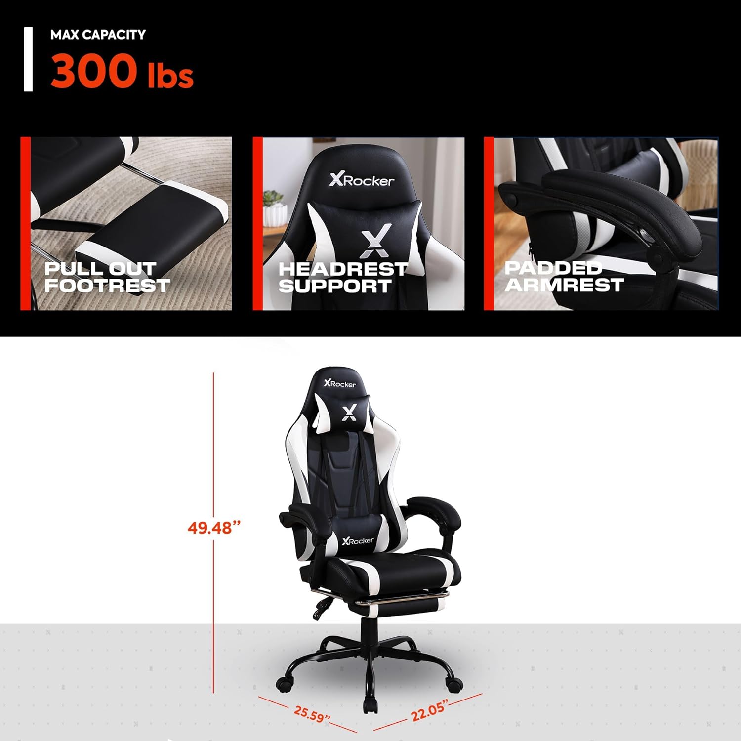 X Rocker PC Computer Gaming Desk Chair with Wheels, College Dorm Room Essentials for Guys and Girls, Adjustable, Ergonomic Office Chair, Gifts for Gamers