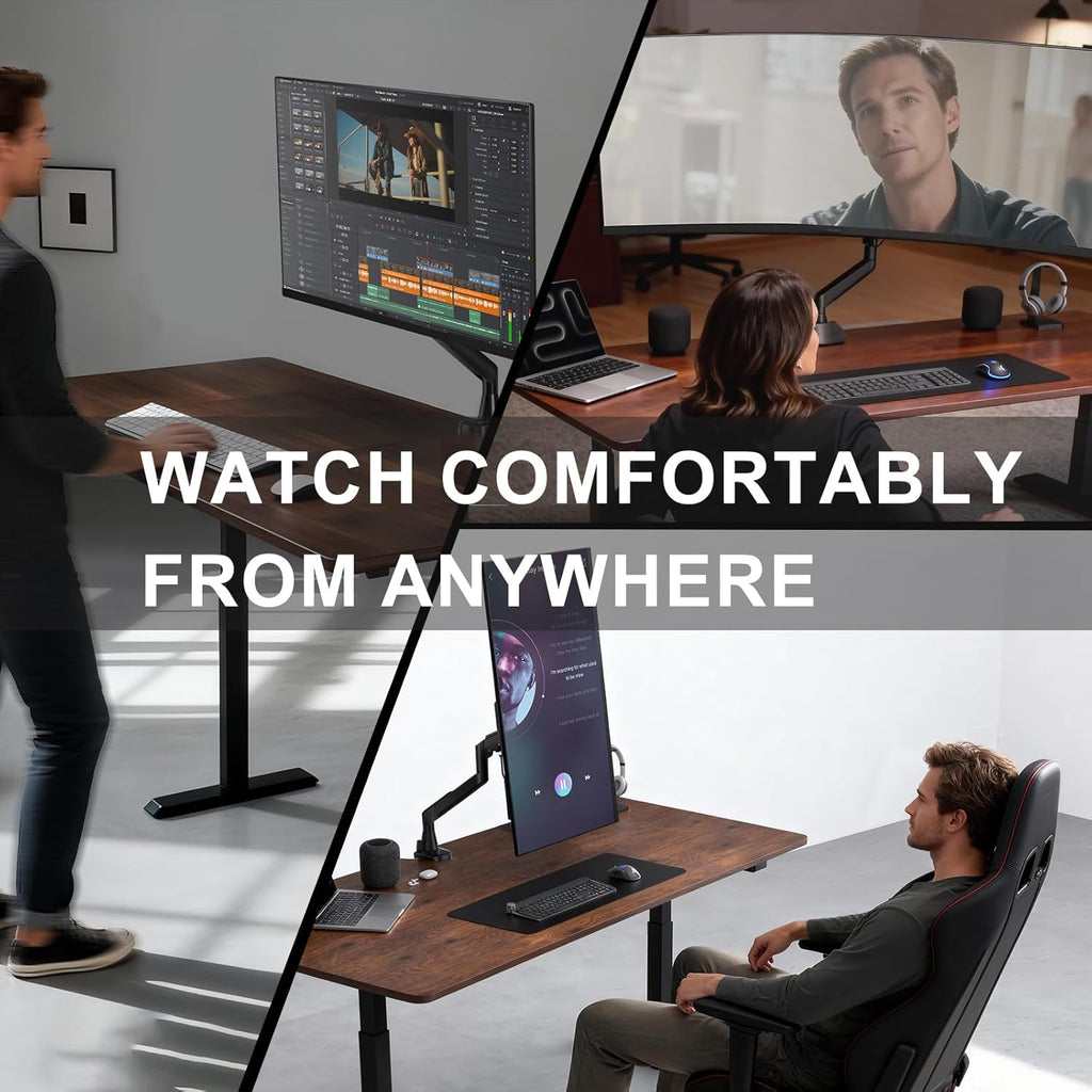 WALI Heavy Duty Single Monitor Arm for 17-49 Inch Flat Curved Ultrawide Screens, up to 33 Lbs, Adjustable Gas Spring Single Monitor Desk Mount for Home Office Gaming, VESA 75/100mm (GSM001XLN), Black