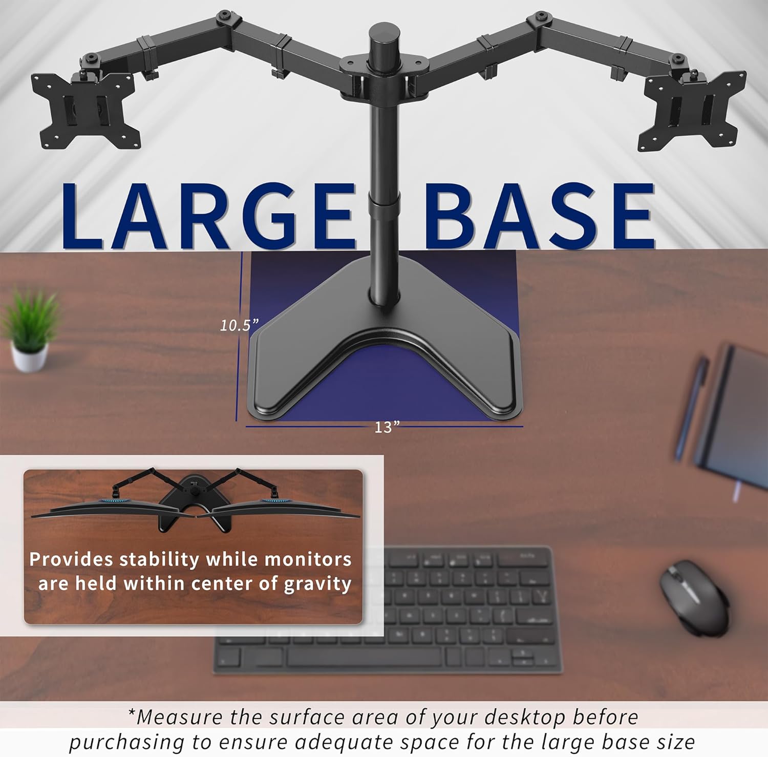 VIVO STAND-V002F Dual LED LCD Monitor Free-Standing Desk Stand for 2 Screens up to 27 Inch Heavy-Duty Fully Adjustable Arms with Max VESA 100x100mm