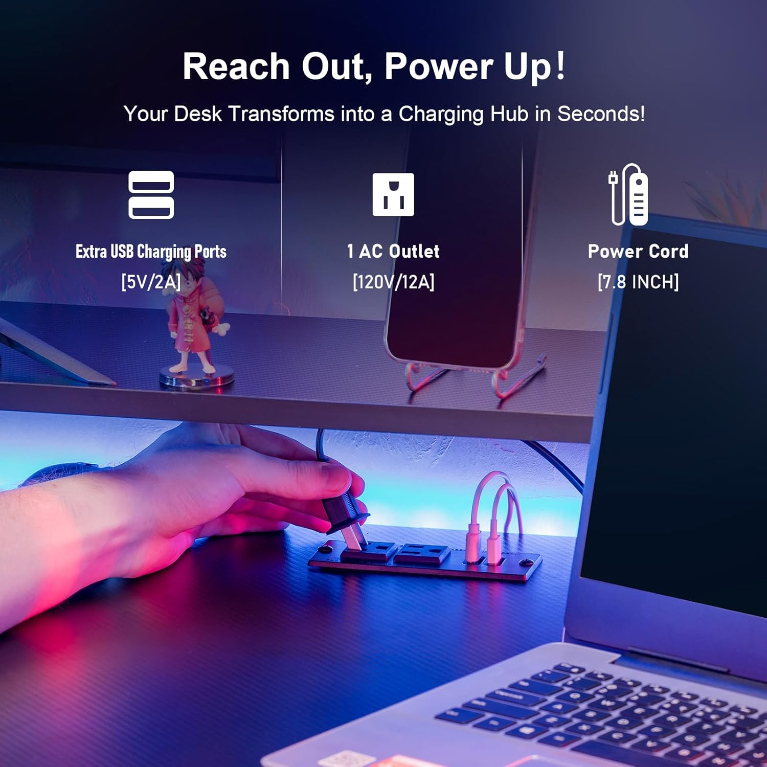 COMHOMA 55 Inch Gaming Desk with USB Charging Ports and LED Lights, Computer Desk with Monitor Stand for Home Office, Modern Gamer Desk Table with Mouse Pad & Side Hook, Colorful