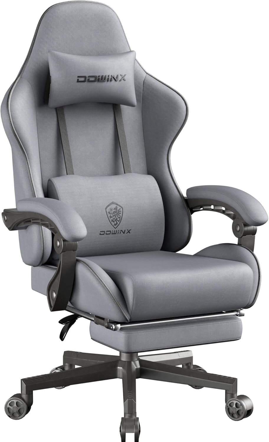 Dowinx Gaming Chair Fabric with Pocket Spring Cushion, Massage Game Chair Cloth with Headrest, Ergonomic Computer Chair with Footrest 290LBS, Black and Grey