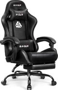 N-GEN GAMING Video Gaming Chair with Footrest Lumbar Support for Home Office High Back Recliner Height Adjustable Ergonomic Comfy Leather Computer Desk Chair (Black)