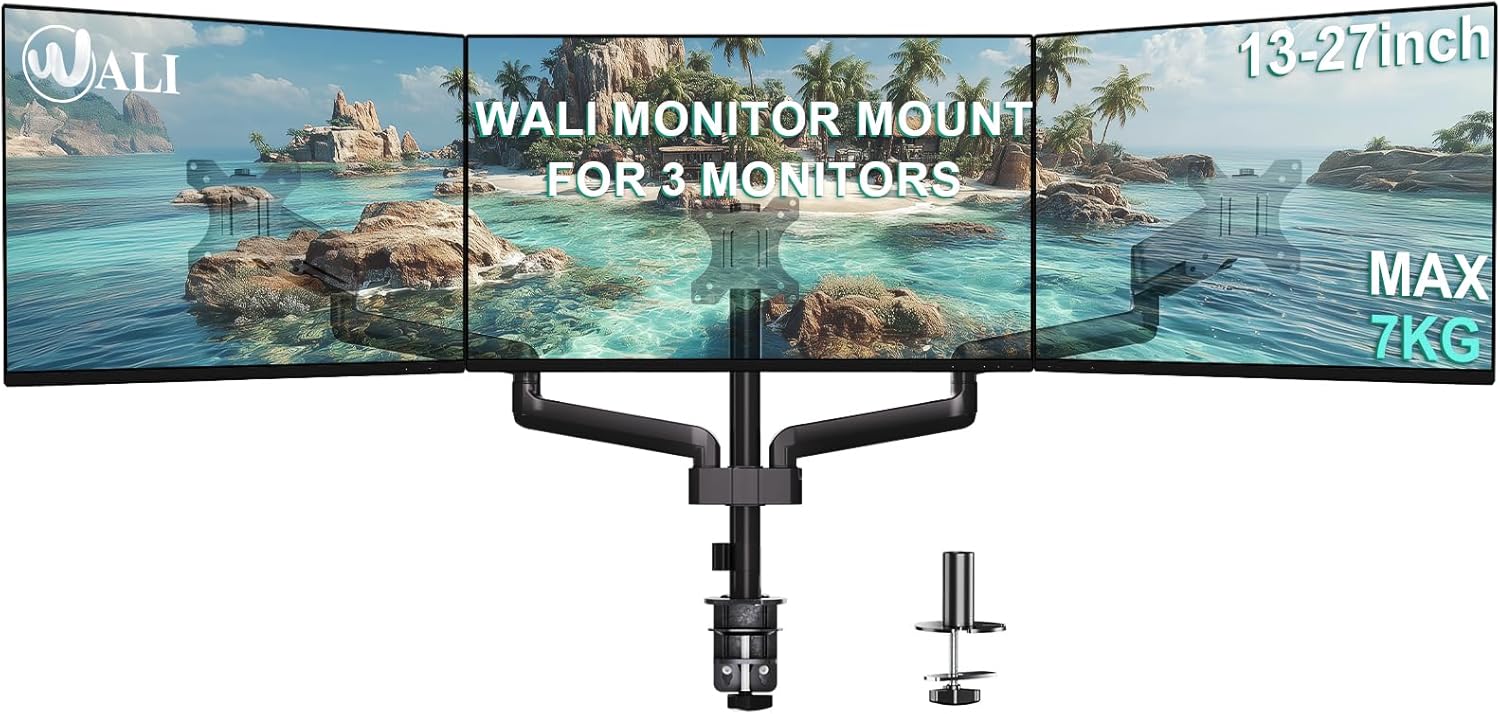 WALI Heavy Duty Single Monitor Arm for 17-49 Inch Flat Curved Ultrawide Screens, up to 33 Lbs, Adjustable Gas Spring Single Monitor Desk Mount for Home Office Gaming, VESA 75/100mm (GSM001XLN), Black