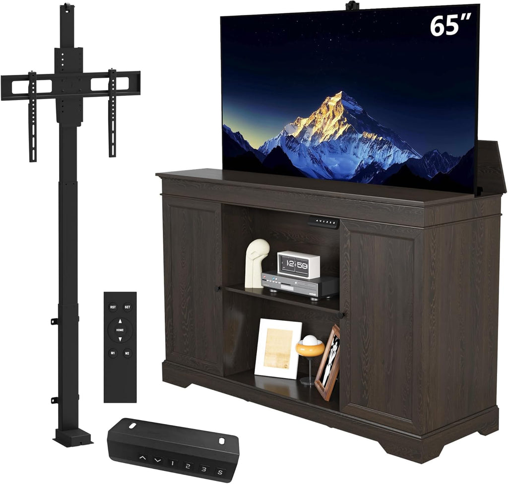 GDLF TV Lift Cabinet, Hidden Motorized Television Lift Cabinet for 55-65" TVs with Storage and Remote Control, Modern Walnut