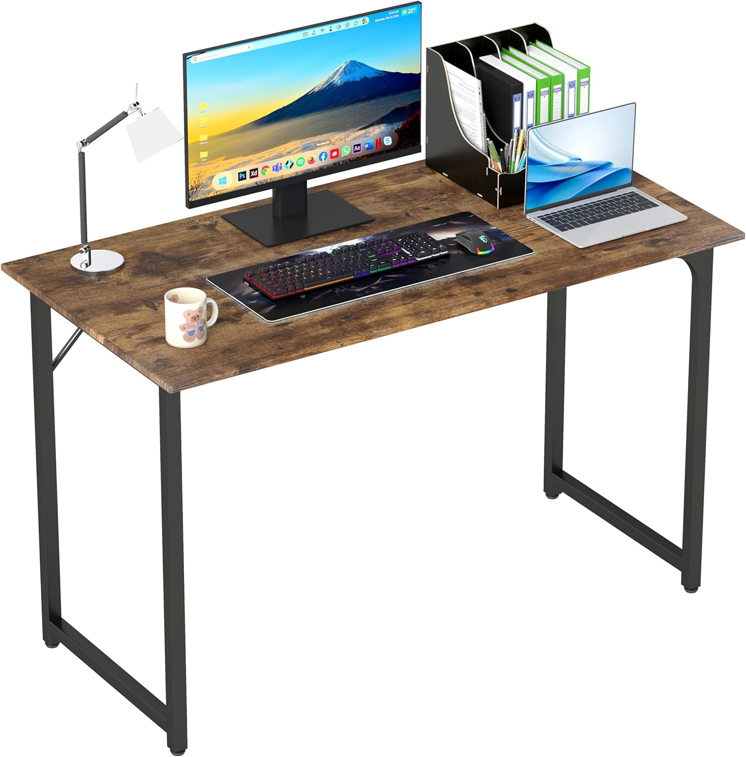 PayLessHere | 47 Inch Computer Desk | Black | Office Desk with Metal Frame, Adjustable Feet | Water-Resistant, Scratchproof Surface | Sturdy Writing Table for Home Office or Study | Pack of 1