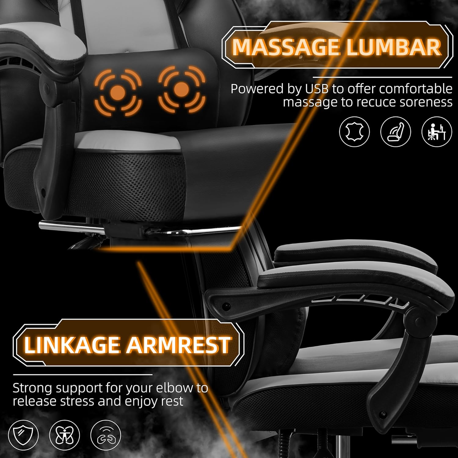 Shintenchi Gaming Chair,Video Game Chair with footrest and Massage Lumbar Support,Height Adjustable Game Chair with 360°Swivel Seat Ergonomic Computer Chair with Headrest for Office or Gaming(Grey)