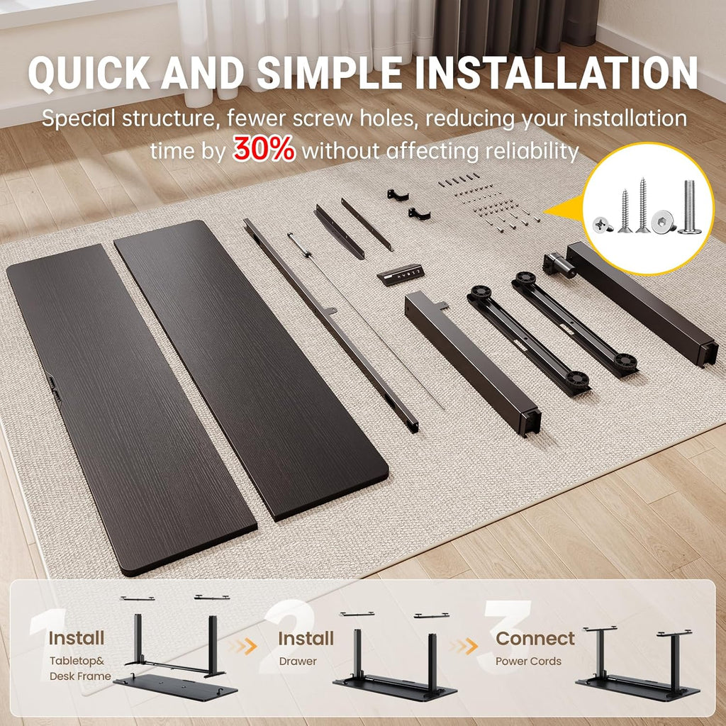 Veken 47.2" Standing Desk, Adjustable Height Office Desk with Wood Desktop, Computer Table for Home Work, Study and Gaming, Small Spaces, Modern Furniture, Black