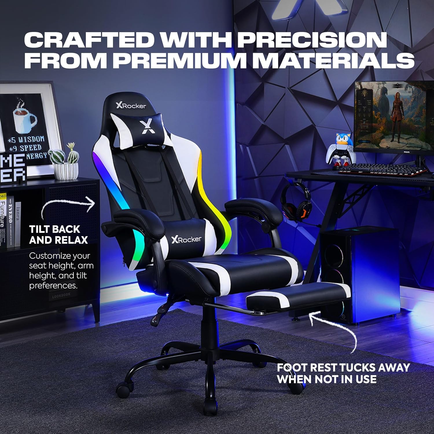 X Rocker PC Computer Gaming Desk Chair with Wheels, College Dorm Room Essentials for Guys and Girls, Adjustable, Ergonomic Office Chair, Gifts for Gamers