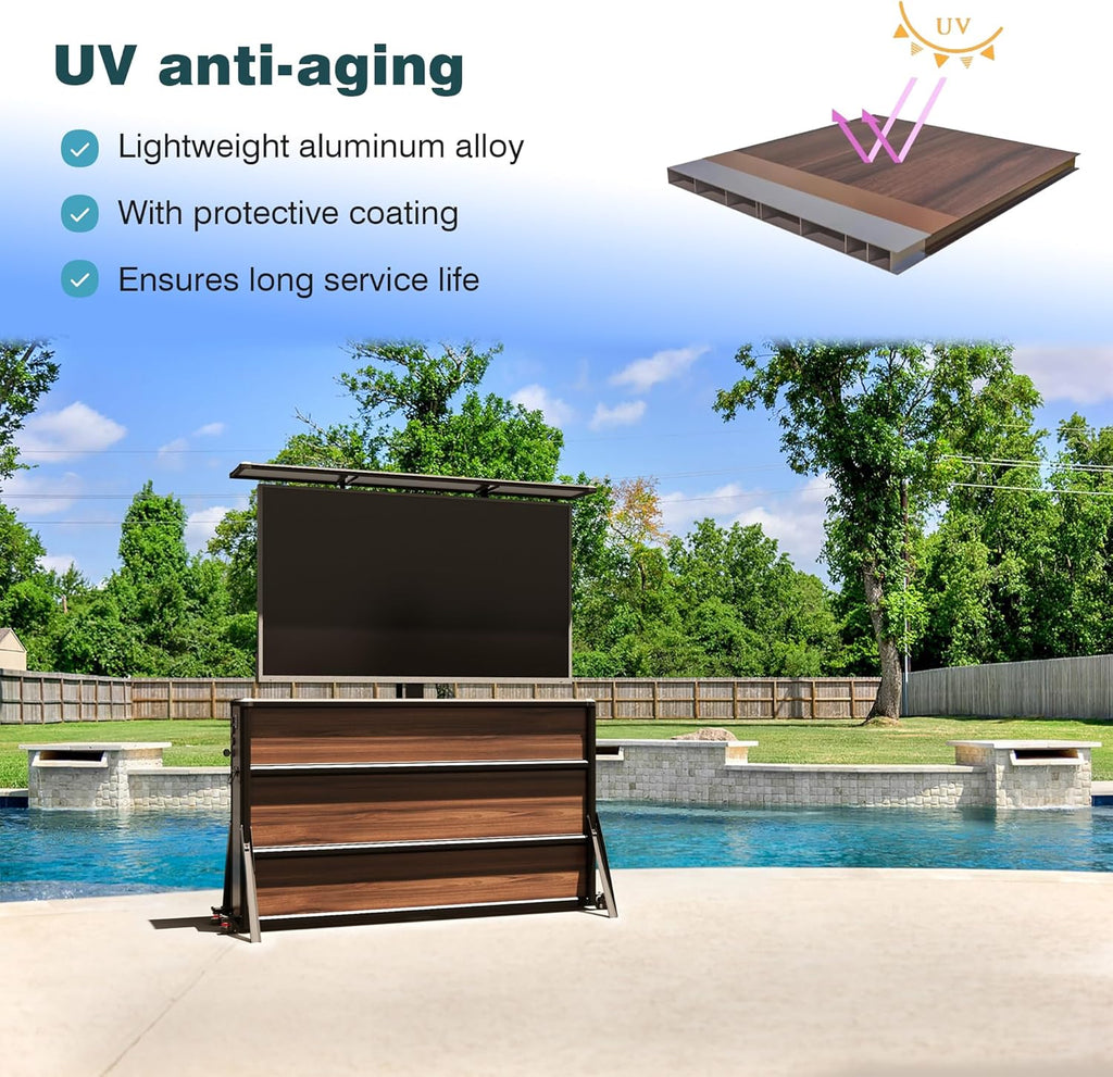 IntelliCube Outdoor TV Lift Cabinet for 55-65” TVs, Waterproof & Windproof Motorized TV Lift Stand, All-Aluminum TV Lift Cabinets for Flat Screens, Hidden TV Lift Cabinet for Outdoor Use