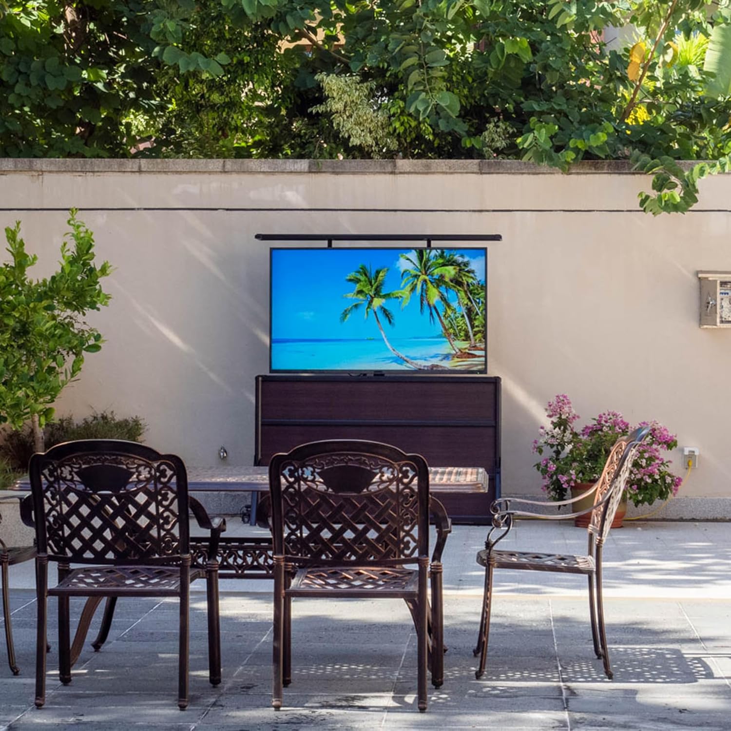 Outdoor TV Lift Cabinet for 55-65” TVs, Waterproof & Windproof Motorized TV Lift Stand, The All-Aluminum Enclosure for Flat Screens, Hidden Cabinet for Indoor/Outdoor Use