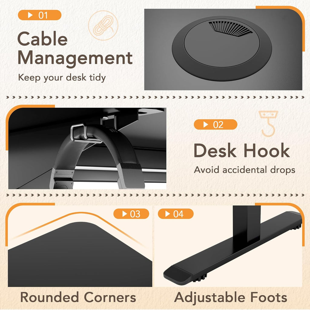 Furmax 55 x 24 Inches Electric Height Adjustable Standing Desk Large Sit Stand Up Desk Home Office Computer Desk Memory Preset with T-Shaped Metal Bracket, Black