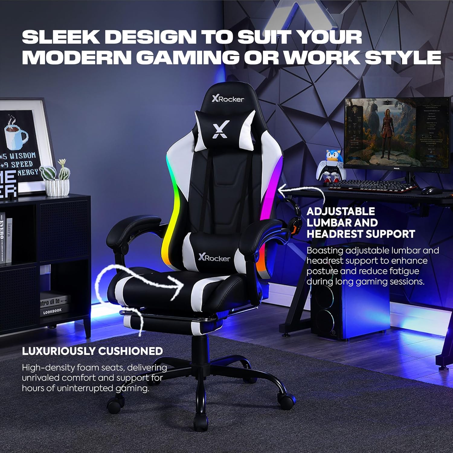 X Rocker PC Computer Gaming Desk Chair with Wheels, College Dorm Room Essentials for Guys and Girls, Adjustable, Ergonomic Office Chair, Gifts for Gamers