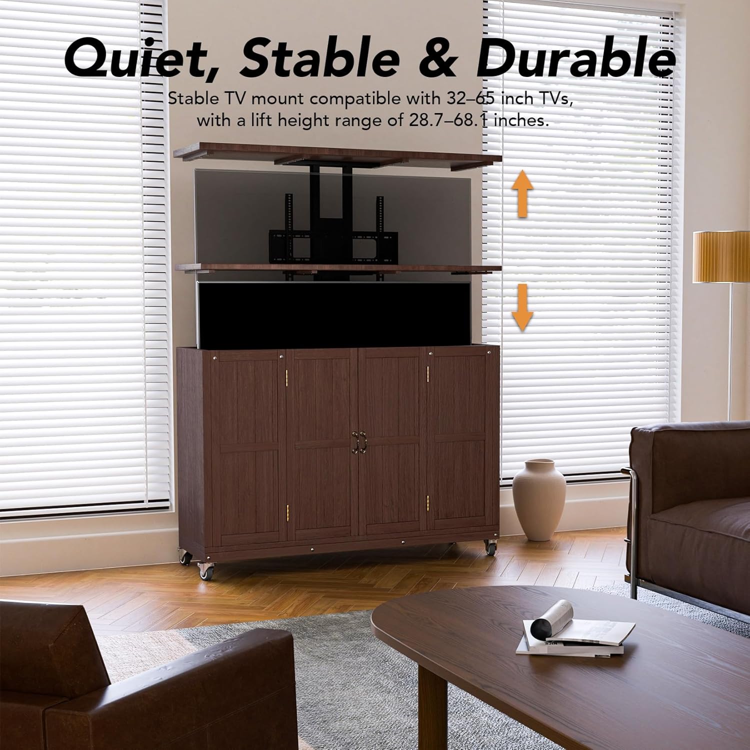 Haddockway Outdoor TV Lift Cabinet for 32–65" TVs, Solid Wood Hidden TV Lift Cabinet with Lockable Wheels, Motorized Weatherproof Outdoor TV Enclosure