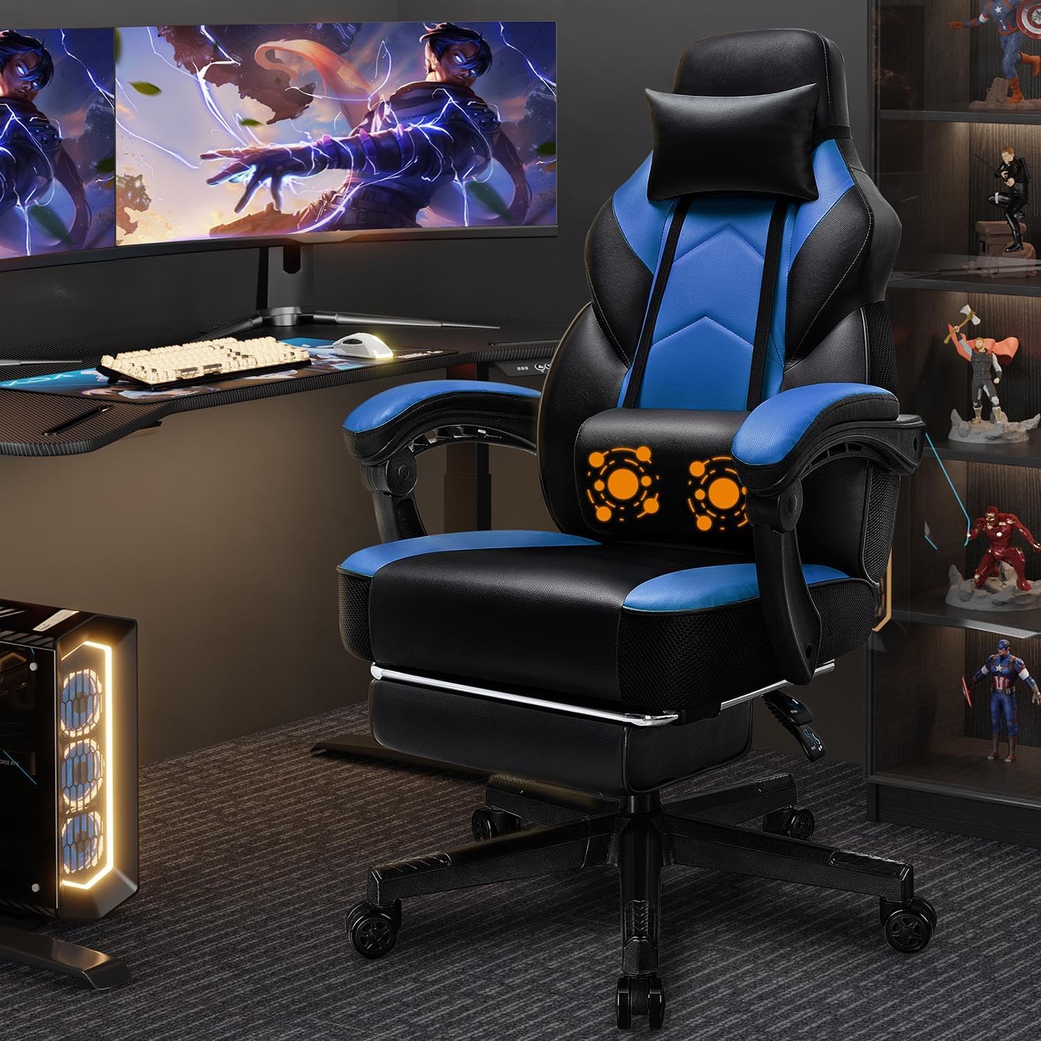 Shintenchi Gaming Chair,Video Game Chair with footrest and Massage Lumbar Support,Height Adjustable Game Chair with 360°Swivel Seat Ergonomic Computer Chair with Headrest for Office or Gaming(Grey)