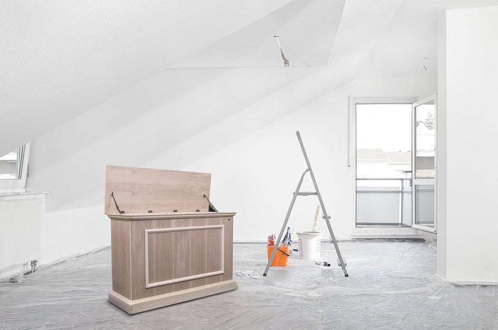 Touchstone Mini Elevate TV Lift Cabinet – Model 75012 – Fits Up to 40.75-Inch Wide TVs – Unfinished – SRV 2800 Pro Lift – Wired & RF Remote – Alexa Compatible