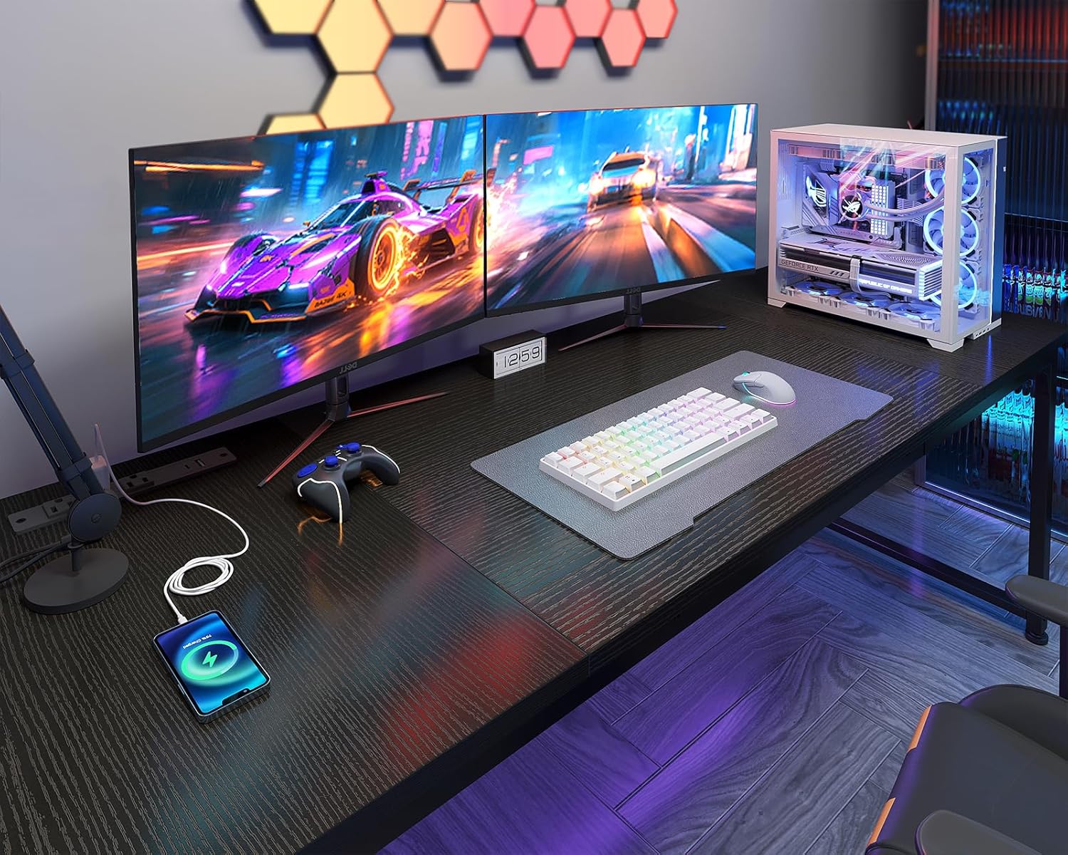 Coleshome 71 Inch Computer Desk with USB Ports, Large Office Desk, Long Study Student Writing Desk, Black