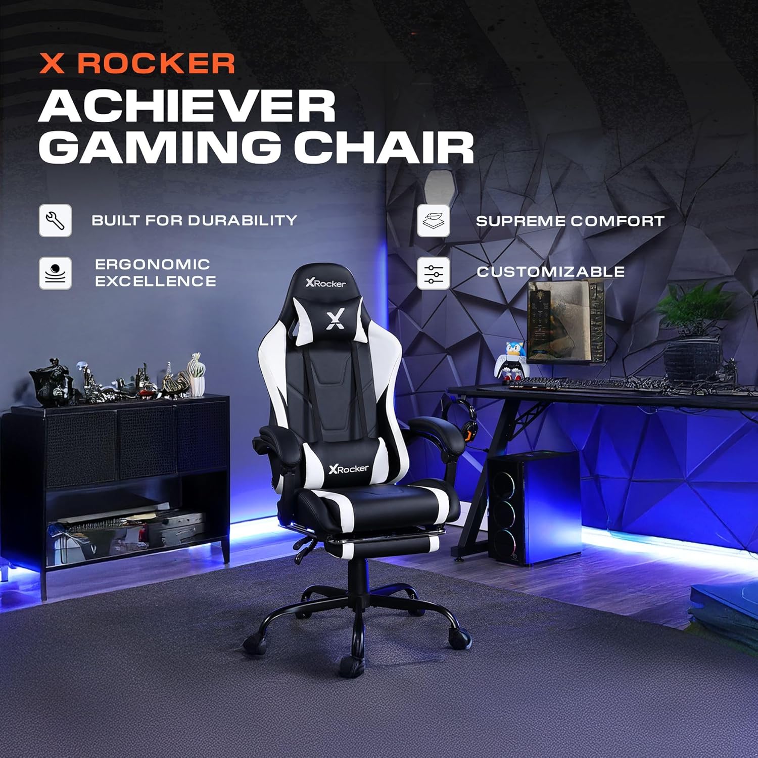 X Rocker PC Computer Gaming Desk Chair with Wheels, College Dorm Room Essentials for Guys and Girls, Adjustable, Ergonomic Office Chair, Gifts for Gamers